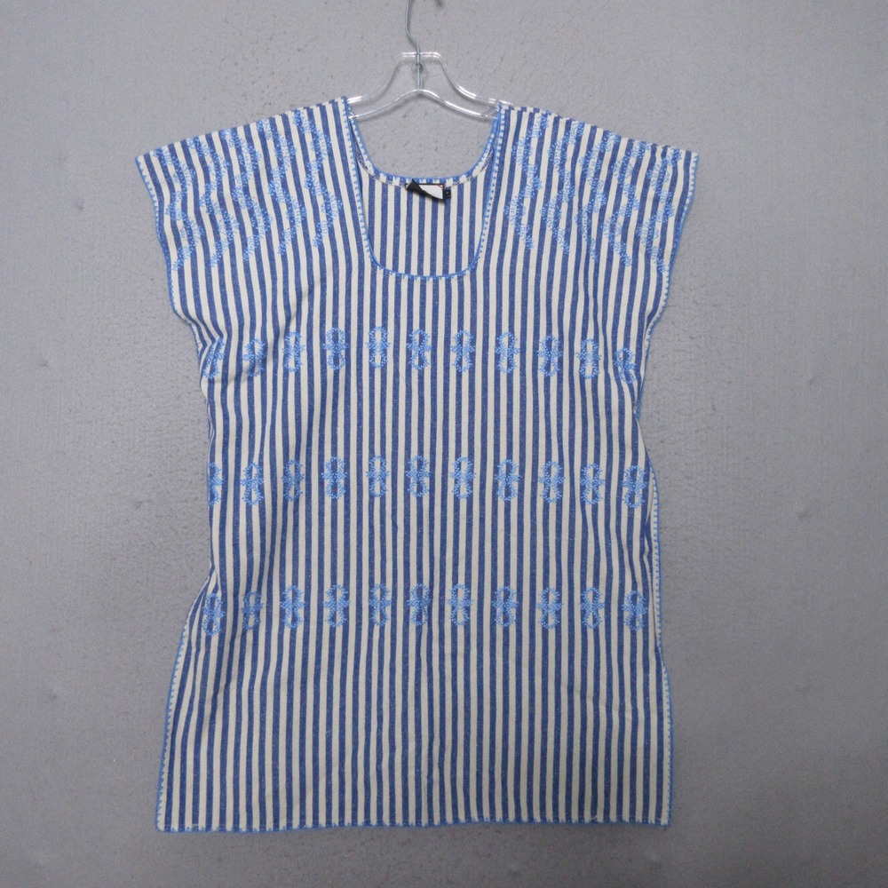 Tuckernuck Dress Caftan Mini Sullivan Blue White Striped Embroidered Resort Boho